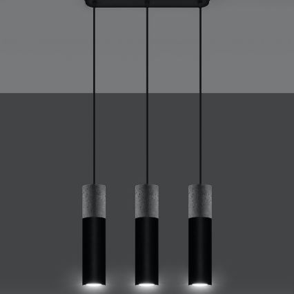 Lámpara colgante con cable BORGIO 3xGU10/40W/230V hormigón/metal negro