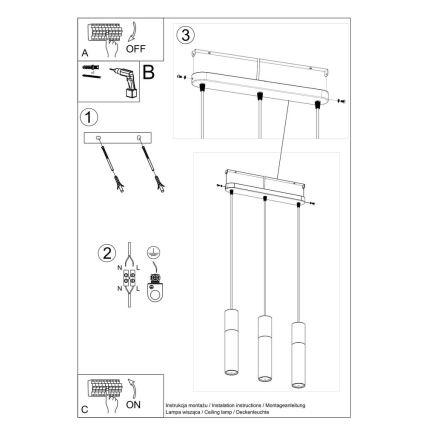 Lámpara colgante con cable BORGIO 3xGU10/40W/230V hormigón/metal negro