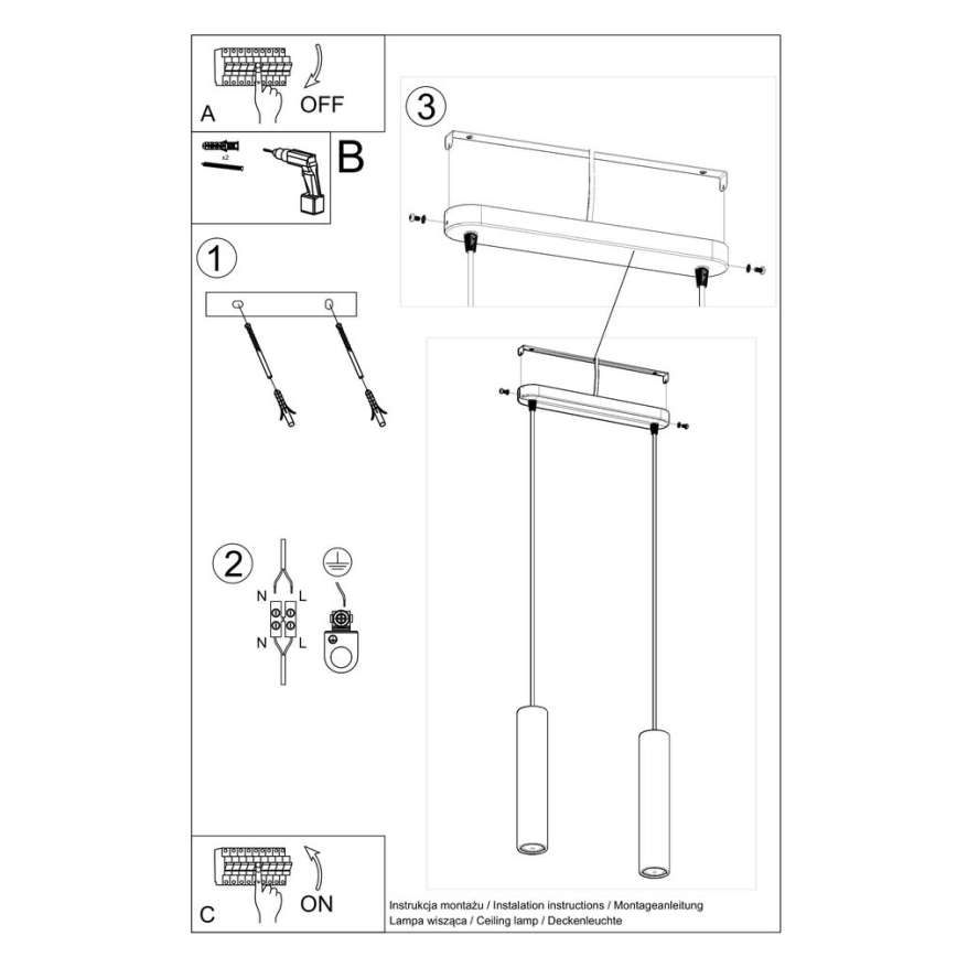 Lámpara colgante con cable LUVO 2xGU10/40W/230V hormigón/negro