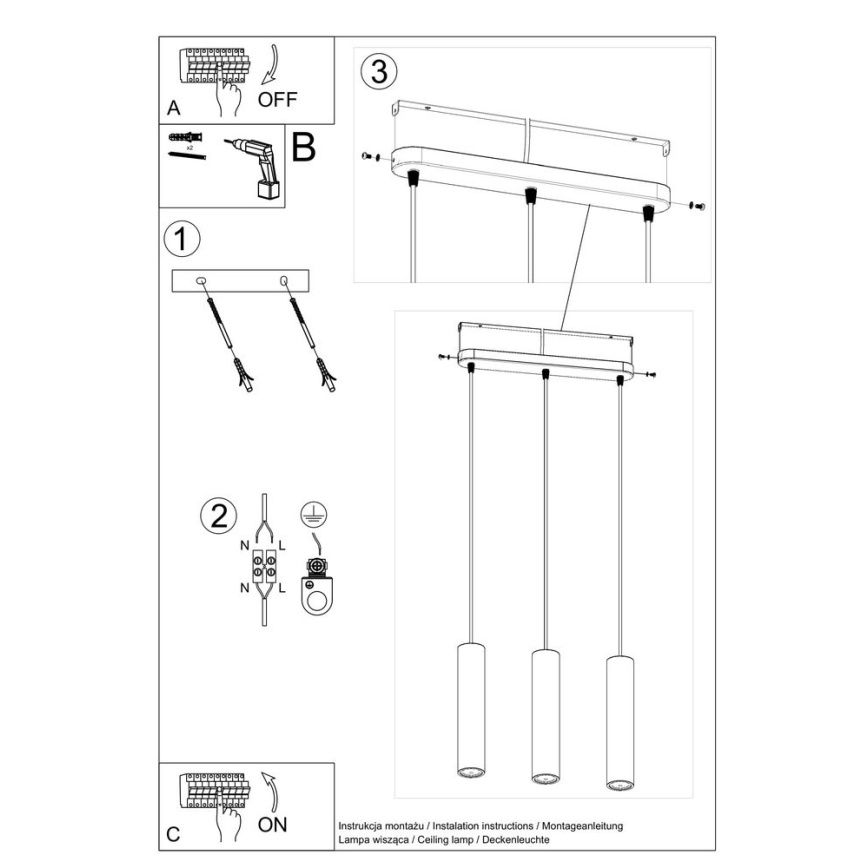 Lámpara colgante con cable LUVO 3xGU10/40W/230V hormigón/negro