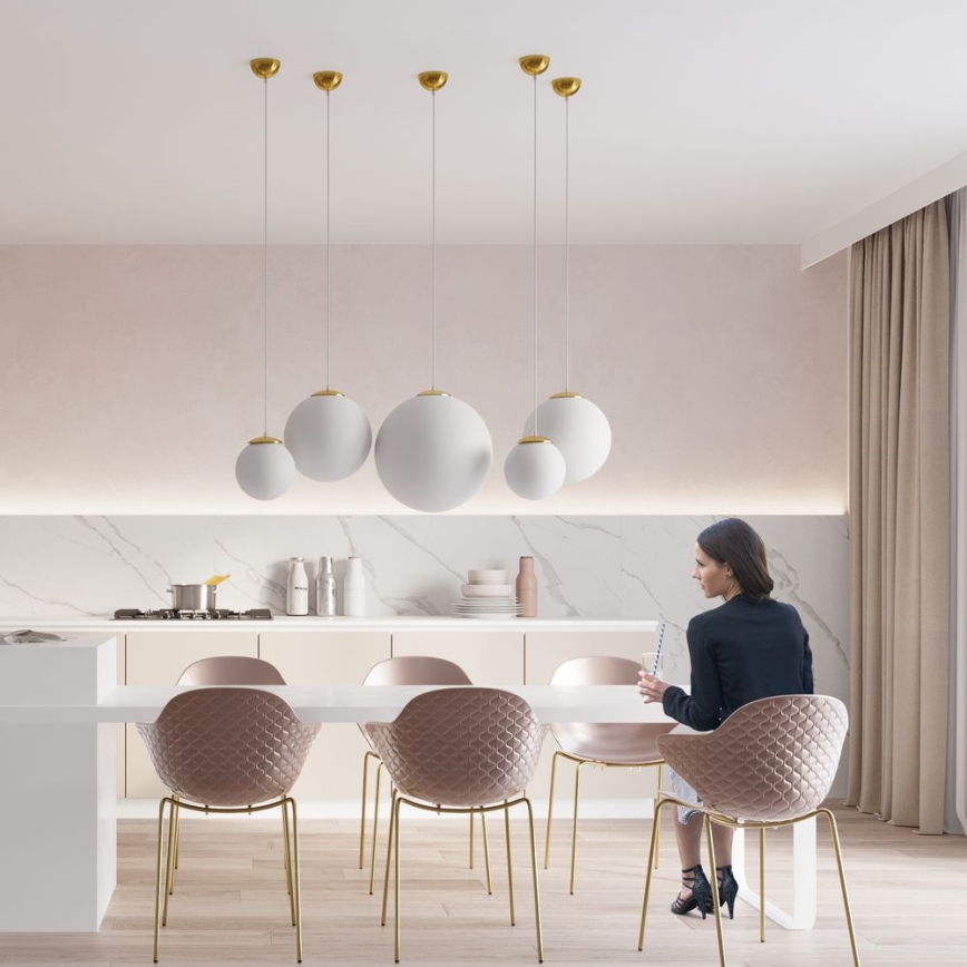 Lámpara colgante con cable TOYA 1xE27/60W/230V Ø 20 cm blanca/dorada