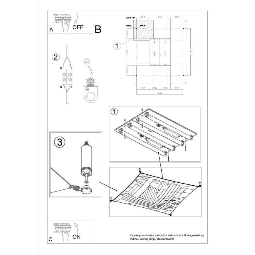 Lámpara de techo LED LUNA 4xG13/8,5W/230V 10,5x10,5 cm blanco