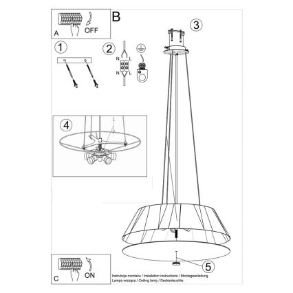 Lámpara colgante VEGA 5xE27/60W/230V diámetro 60 cm negro