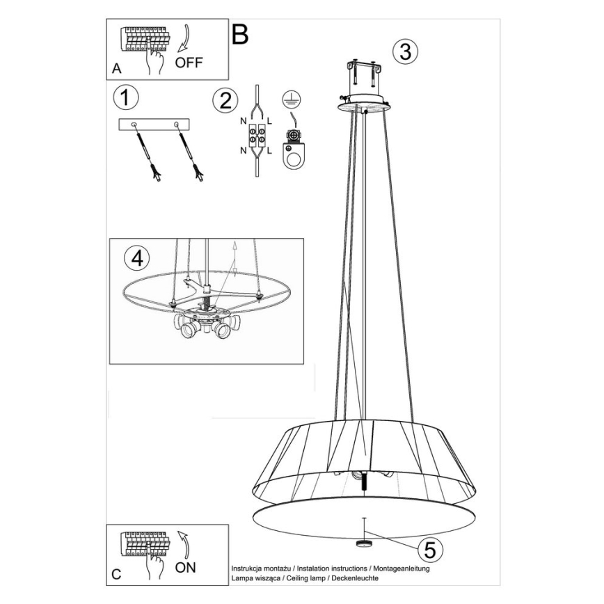 Lámpara colgante VEGA 5xE27/60W/230V diámetro 60 cm negro