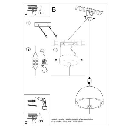Lámpara colgante con cable PABLITO 1xE27/60W/230V hormigón