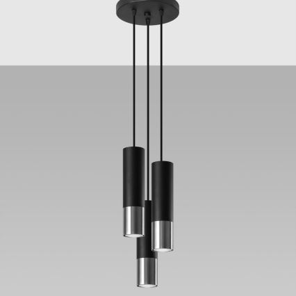 Lámpara colgante LOOPEZ 3xGU10/10W/230V redondeado negro/cromo brillante