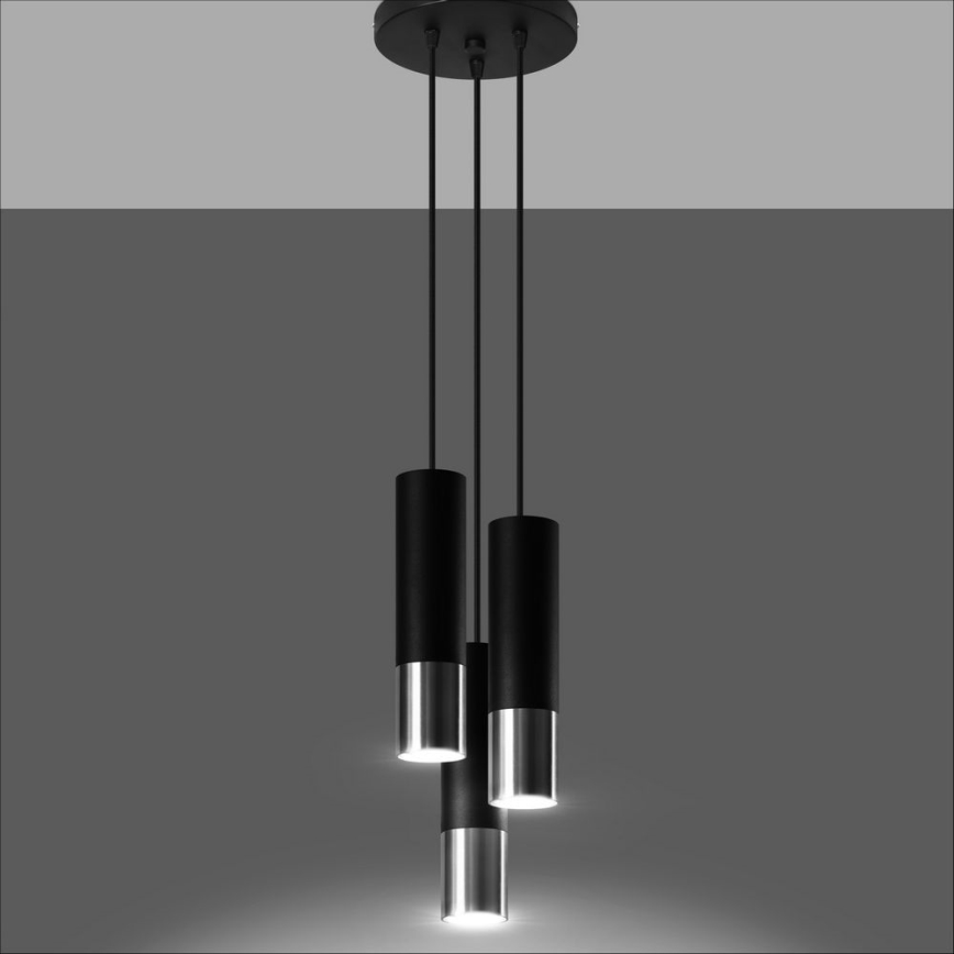Lámpara colgante LOOPEZ 3xGU10/10W/230V redondeado negro/cromo brillante