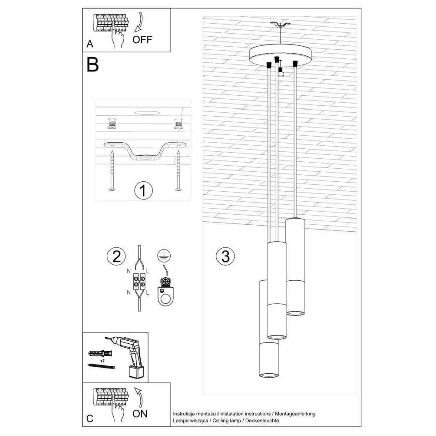 Lámpara colgante LOOPEZ 3xGU10/10W/230V redondeado negro/cromo brillante