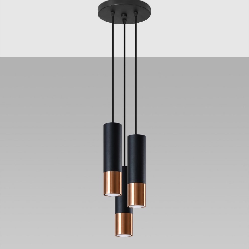 Lámpara colgante LOOPEZ 3xGU10/10W/230V redondeado negro/cobre