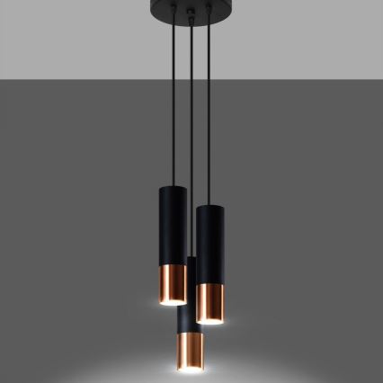 Lámpara colgante LOOPEZ 3xGU10/10W/230V redondeado negro/cobre