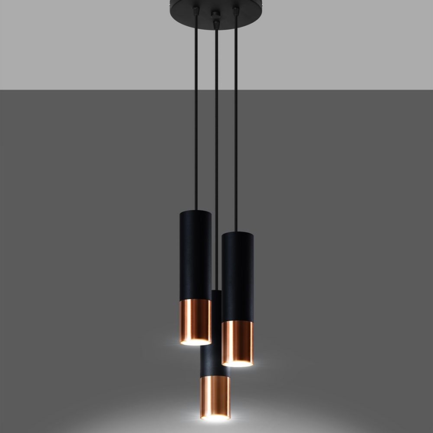 Lámpara colgante LOOPEZ 3xGU10/10W/230V redondeado negro/cobre