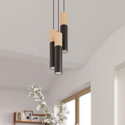 Lámpara colgante PABLO 3xGU10/40W/230V negro/haya