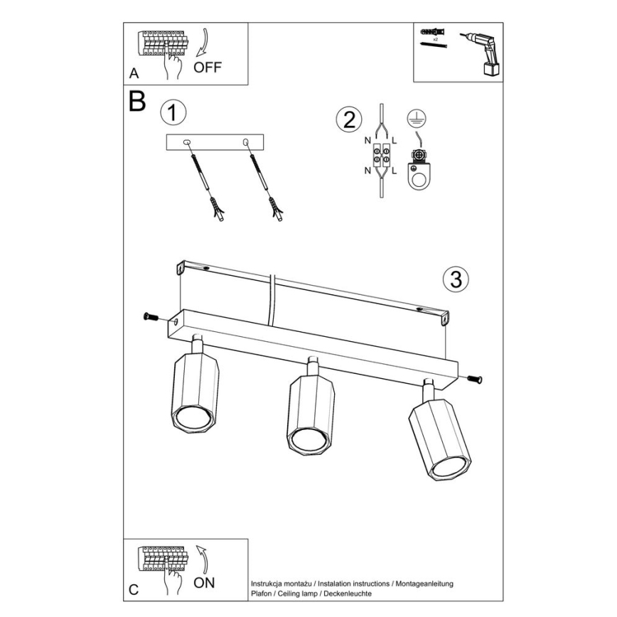 Foco ZEKE 3xGU10/40W/230V roble