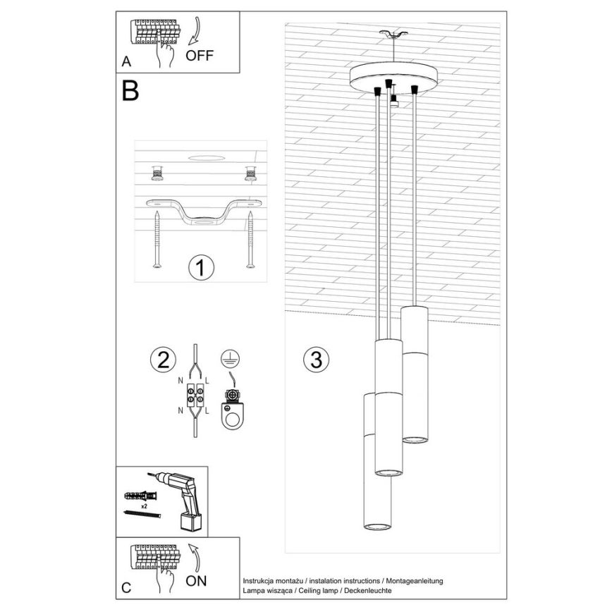 Lámpara colgante BORGIO 3xGU10/40W/230V concreto/metal blanco