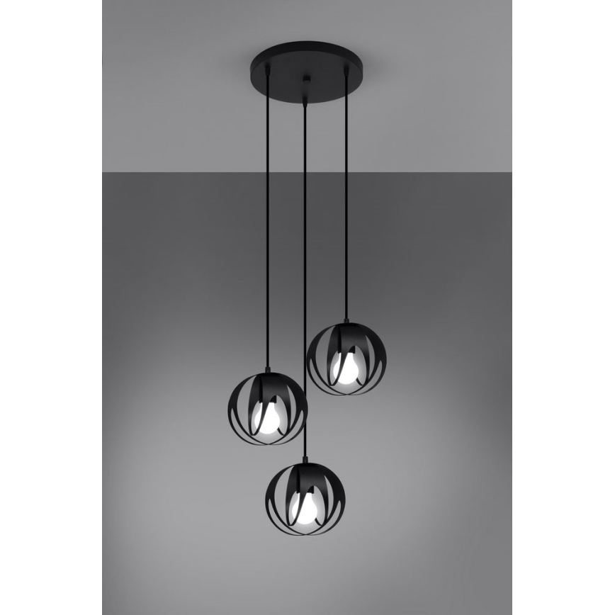 Lámpara colgante TULOS 3xE27/60W/230V negro