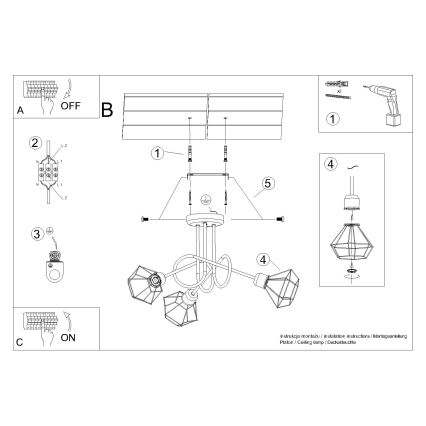 Lámpara colgante en barra ARTEMIS 3xE14/40W/230V negro