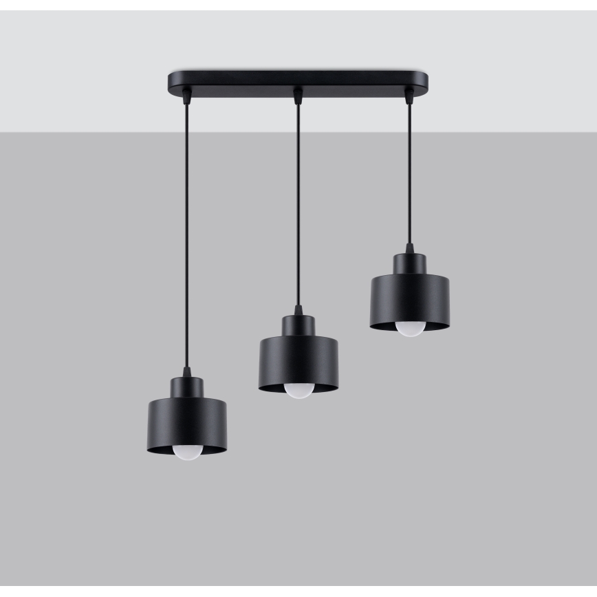 Lámpara colgante con cable SAVAR 3xE27/60W/230V negro