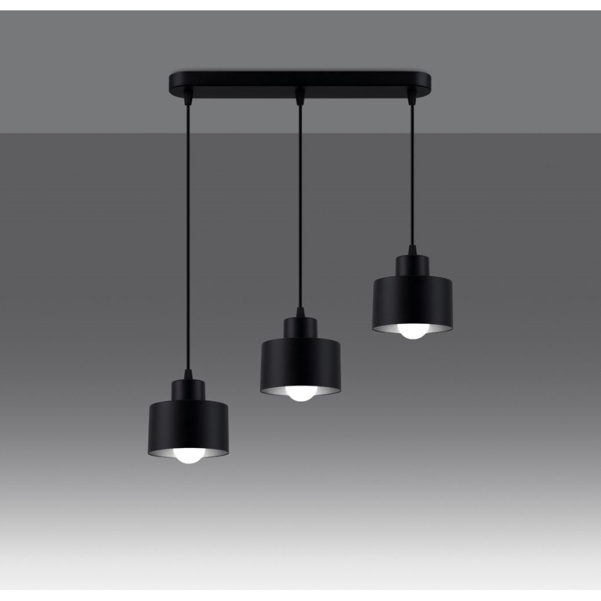Lámpara colgante con cable SAVAR 3xE27/60W/230V negro