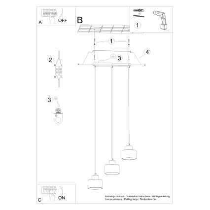 Lámpara colgante con cable SAVAR 3xE27/60W/230V negro