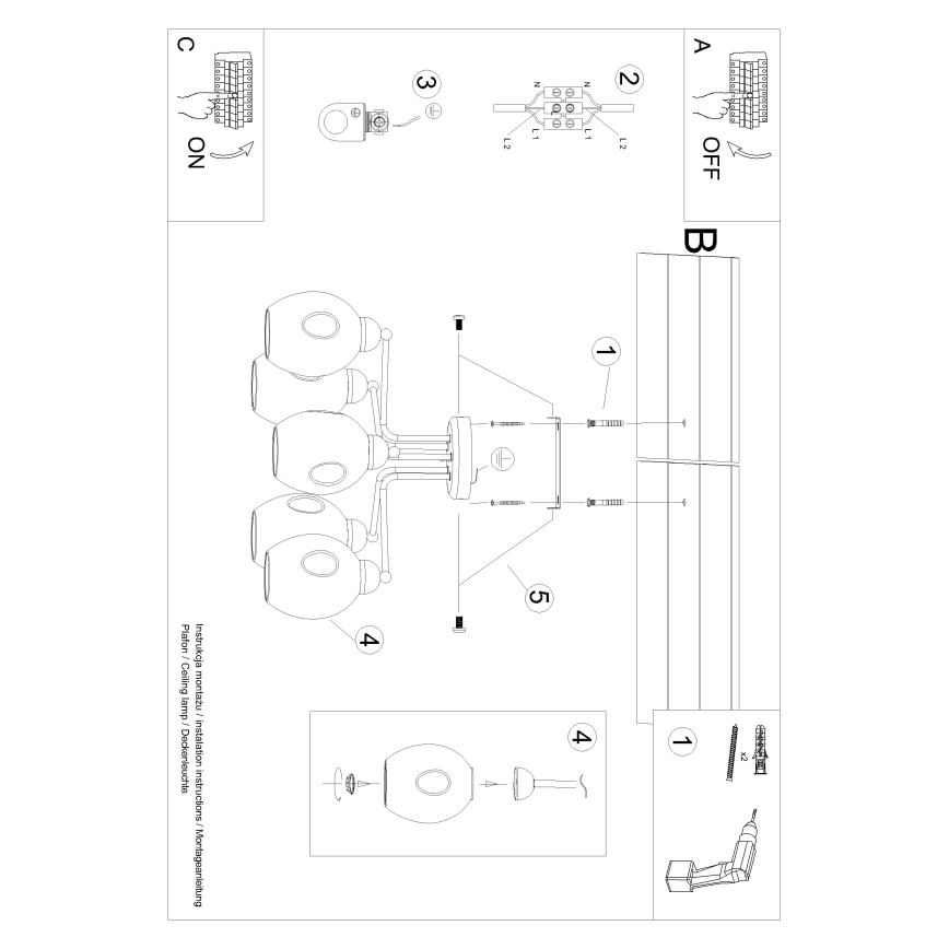 Lámpara colgante FILLAN 5xE27/60W/230V negro