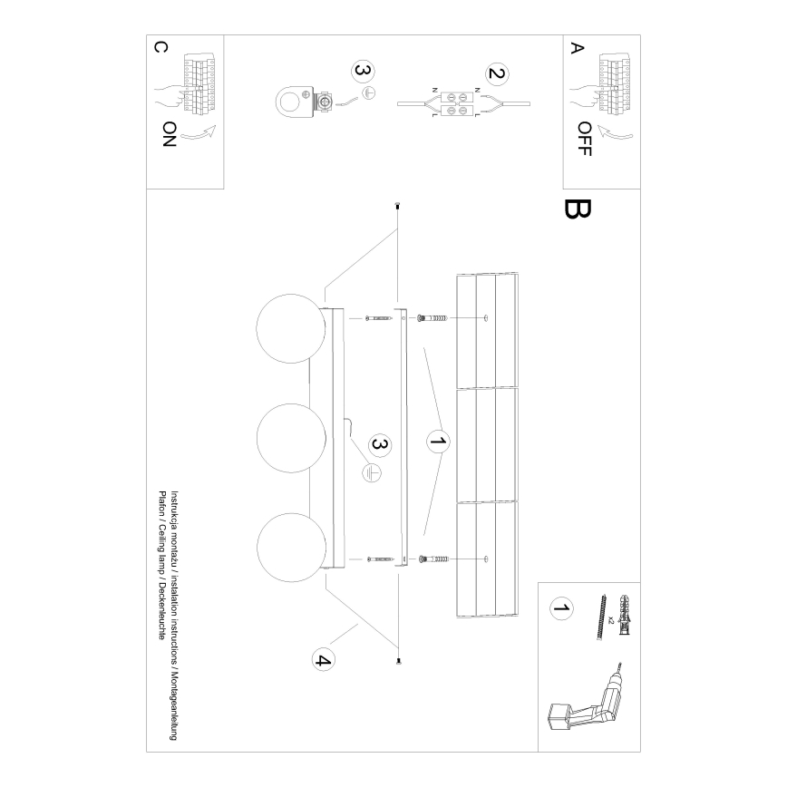 Lámpara de techo YOLI 3xG9/12W/230V negra