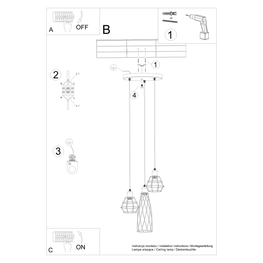 Lámpara colgante SUBA 3xE27/15W/230V negro