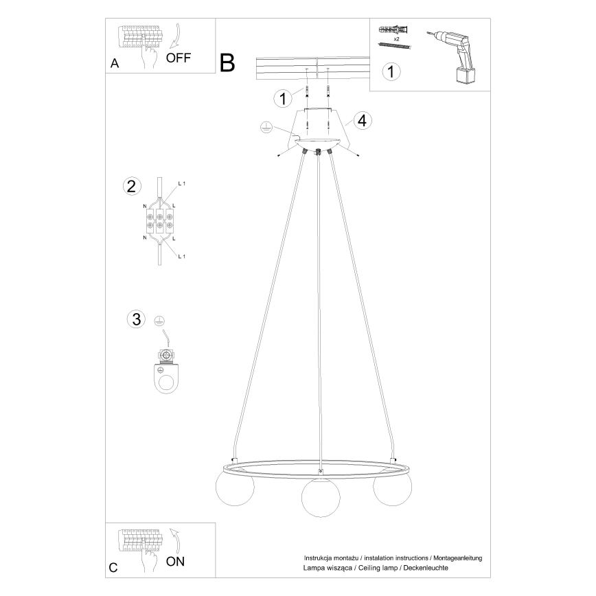 Lámpara colgante YOLI 3xG9/8W/230V negro