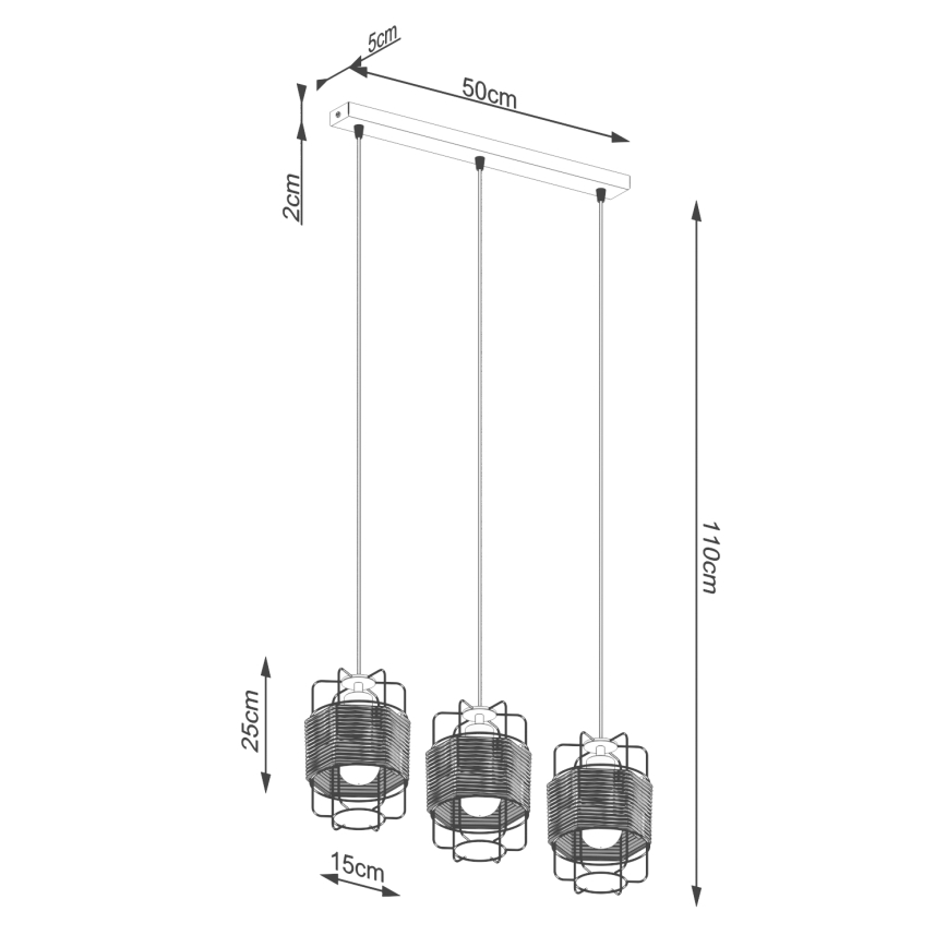 Lámpara colgante GIZUR 3xE27/15W/230V