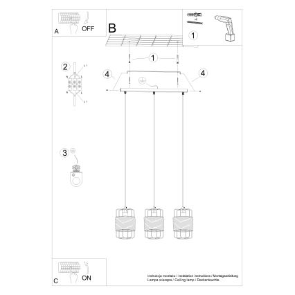 Lámpara colgante GIZUR 3xE27/15W/230V
