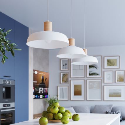 Lámpara colgante FANO 1xE27/15W/230V diá. 34 cm blanco