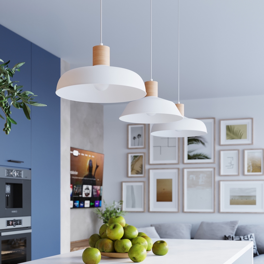 Lámpara colgante FANO 1xE27/15W/230V diá. 34 cm blanco