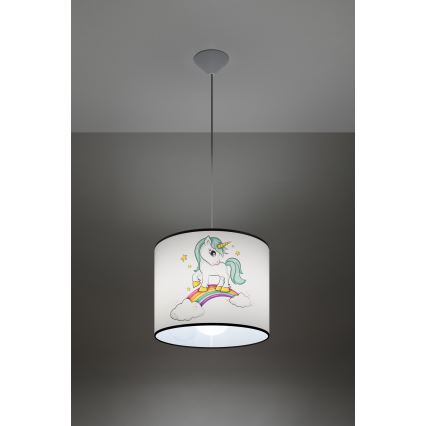 Lámpara colgante infantil UNICORN 1xE27/15W/230V diá. 30 cm unicornio