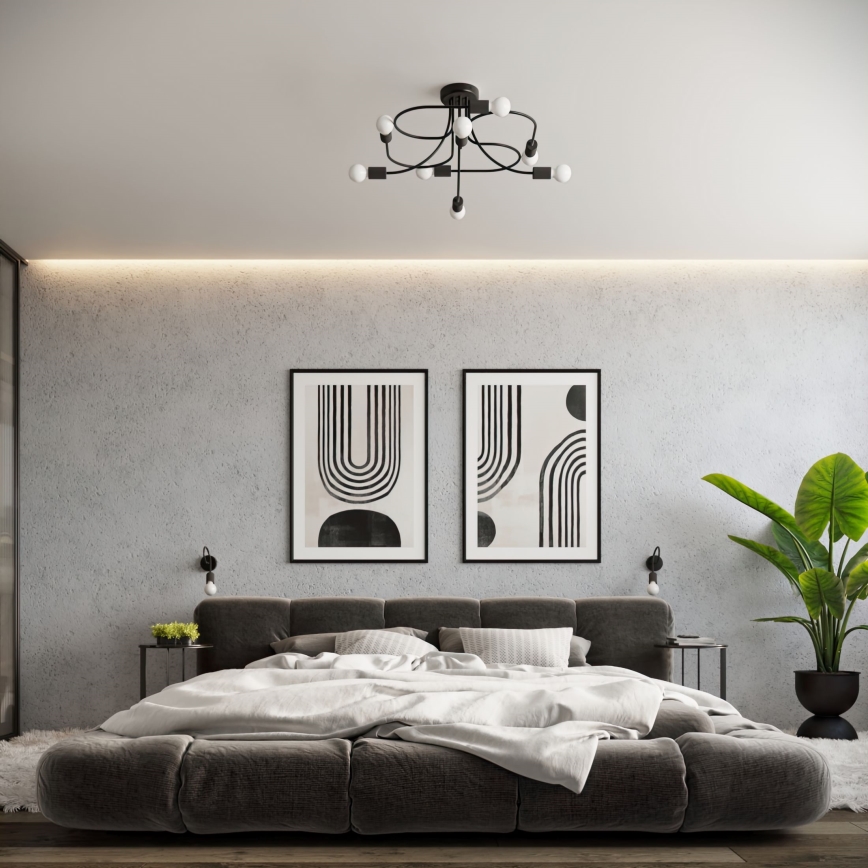 Lámpara colgante LEVAR 8xE27/15W/230V negro