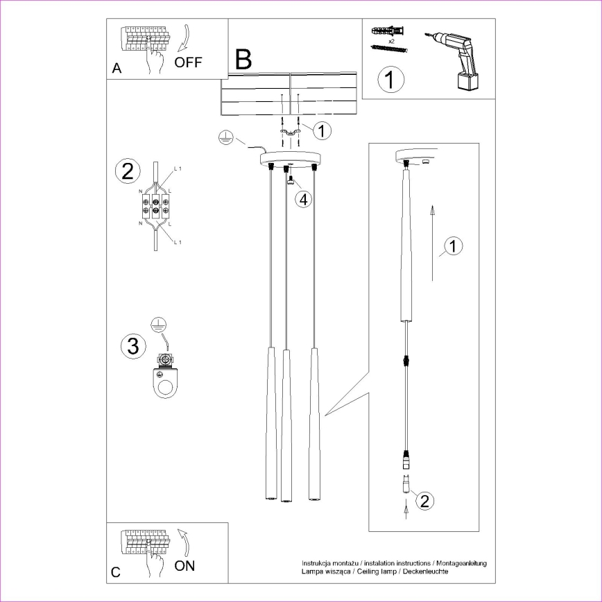 Lámpara colgante BLISS 3xG9/8W/230V negro