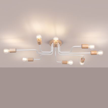 Lámpara de techo TIMBO 8xE27/15W/230V blanco/beige/haya