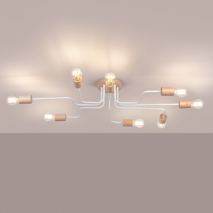 Lámpara de techo TIMBO 8xE27/15W/230V blanco/beige/haya