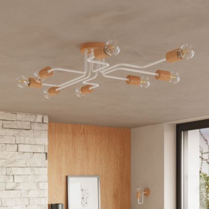 Lámpara de techo TIMBO 8xE27/15W/230V blanco/beige/haya