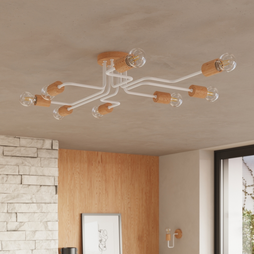 Lámpara de techo TIMBO 8xE27/15W/230V blanco/beige/haya