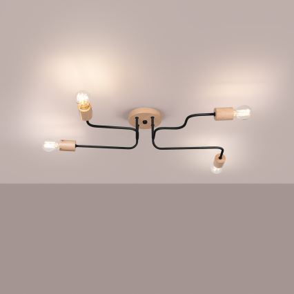Lámpara de techo TIMBO 4xE27/15W/230V negro/beige/haya