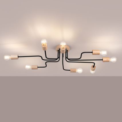 Lámpara de techo TIMBO 8xE27/15W/230V negro/beige/haya
