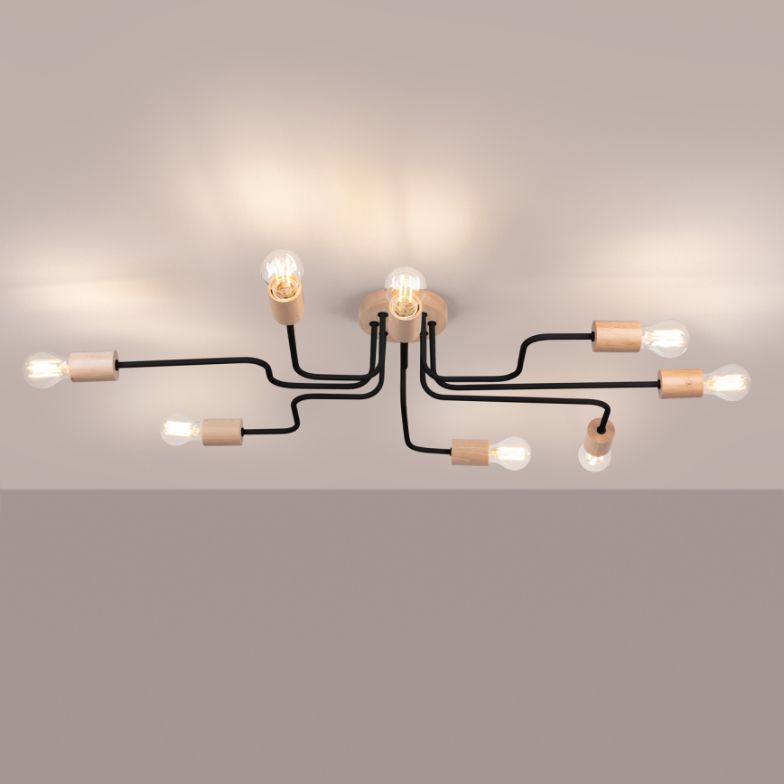 Lámpara de techo TIMBO 8xE27/15W/230V negro/beige/haya