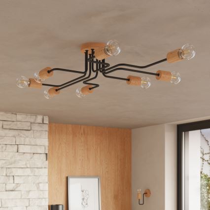 Lámpara de techo TIMBO 8xE27/15W/230V negro/beige/haya