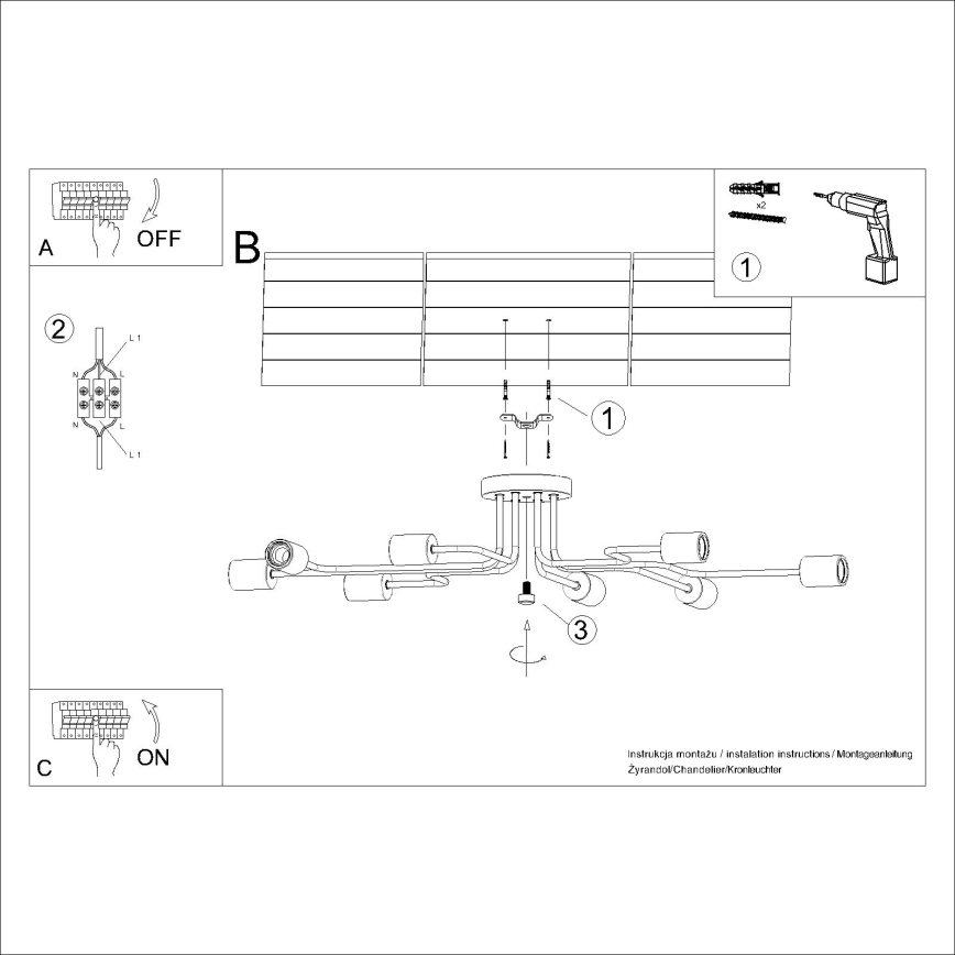 Lámpara de techo TIMBO 8xE27/15W/230V negro/beige/haya