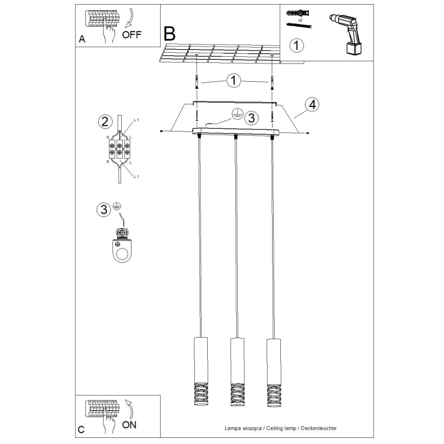 Lámpara colgante LAMI 3xGU10/10W/230V blanco