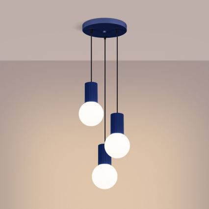 Lámpara colgante HALO 3xG9/8W/230V diá. 25 cm azul