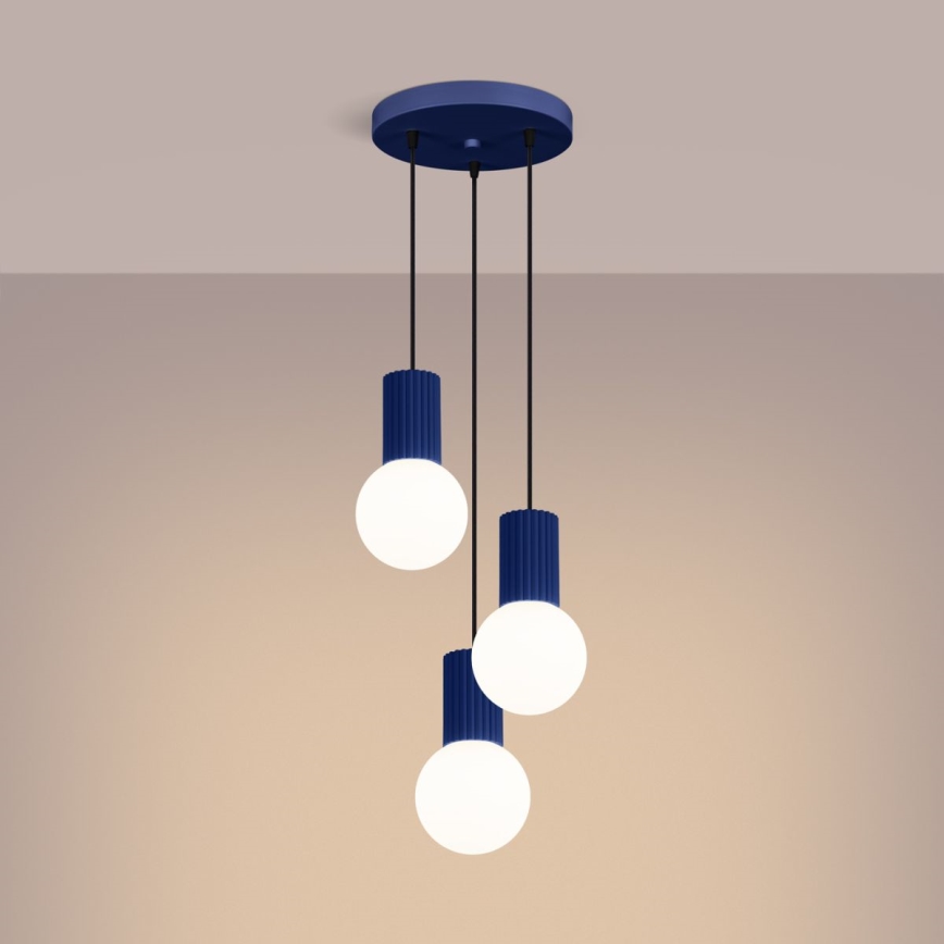 Lámpara colgante HALO 3xG9/8W/230V diá. 25 cm azul
