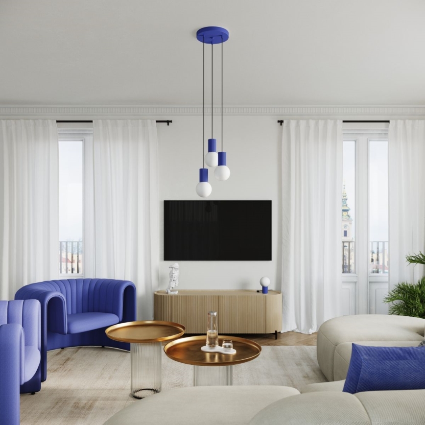 Lámpara colgante HALO 3xG9/8W/230V diá. 25 cm azul