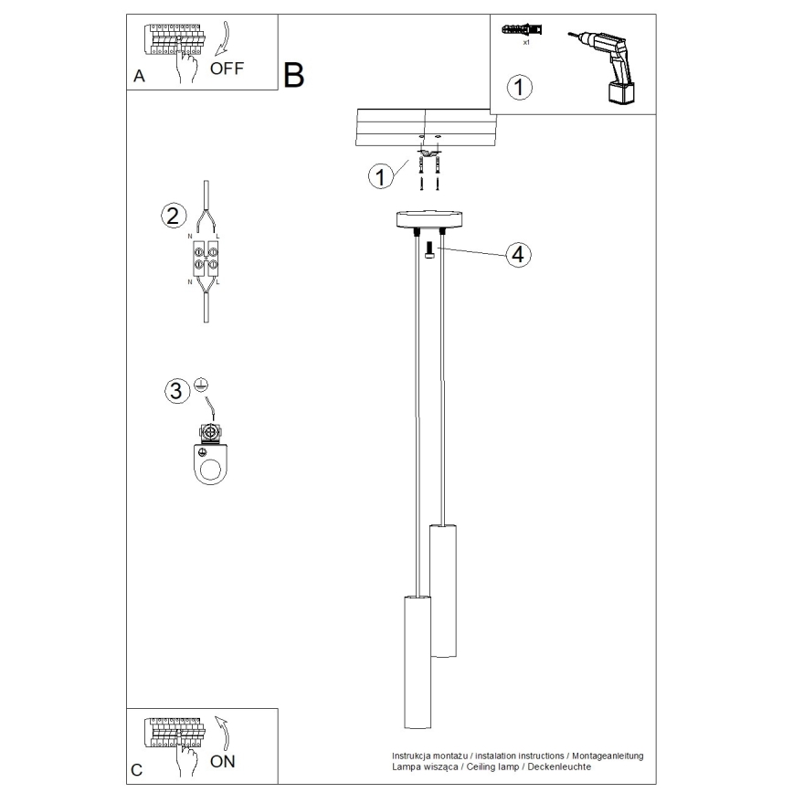 Lámpara colgante con cable LAGOS 2xGU10/10W/230V negra