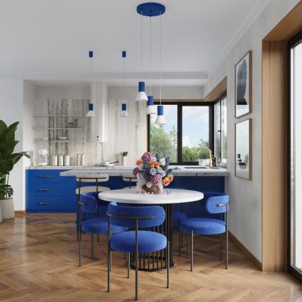 Lámpara colgante con cable ESTRIA 1xE14/10W/230V Ø 14 cm azul