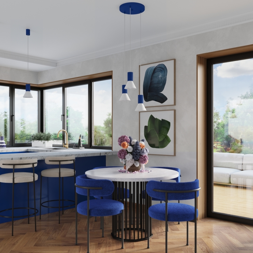 Lámpara colgante con cable ESTRIA 3xE14/10W/230V, diámetro 30 cm, azul